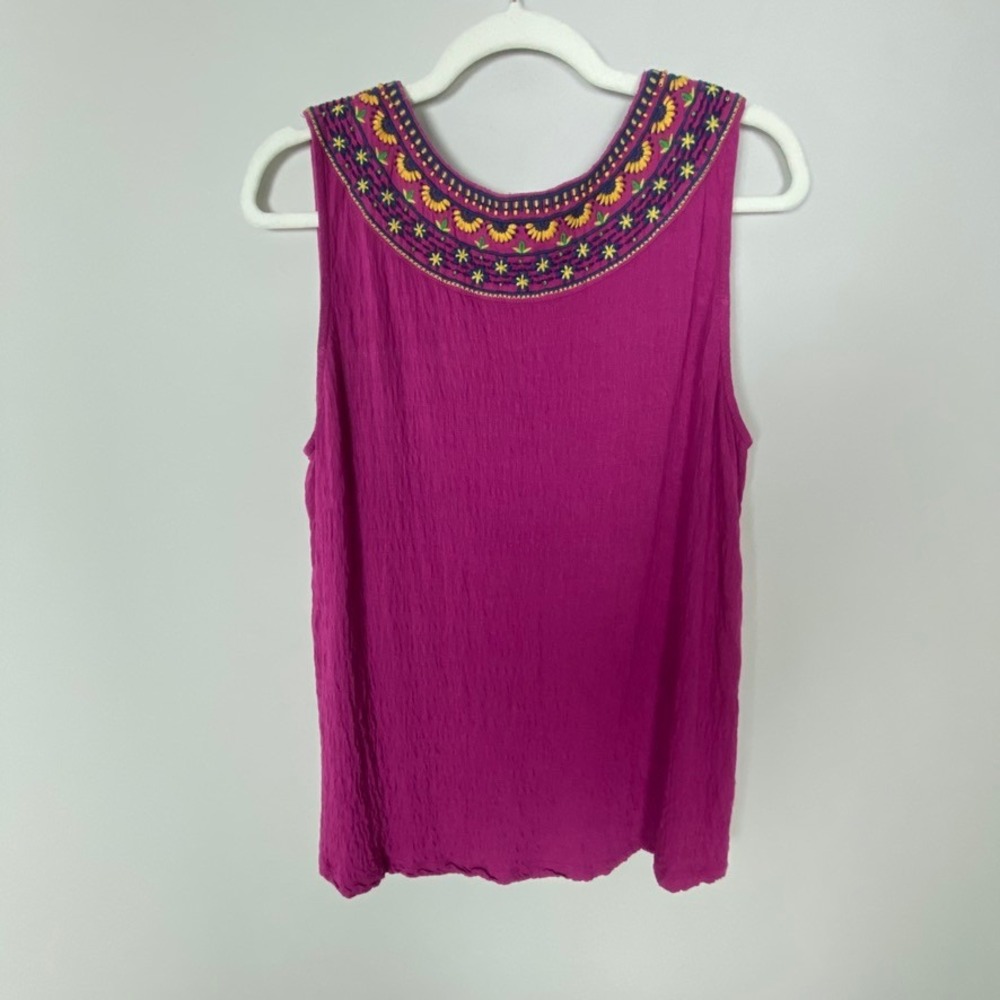 Akemi + Kin Anthropologie Vizela Embroidered Tank Top Womens Medium Boho Floral - Picture 3 of 7